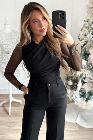 CROP TOP ΜΕ ΜΑΝΙΚΙΑ ΑΠΟ ΤΟΥΛΙ